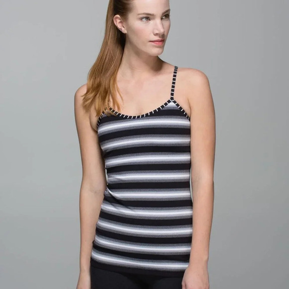 Lululemon Power Y Tank Luon Women's Size 6 Black White Stripe Stylish Yoga Top - Picture 1 of 12